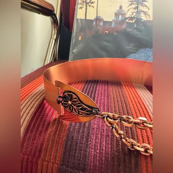 60s Vintage Leaf Copper Belt Sz SM - Picture 3 of 7